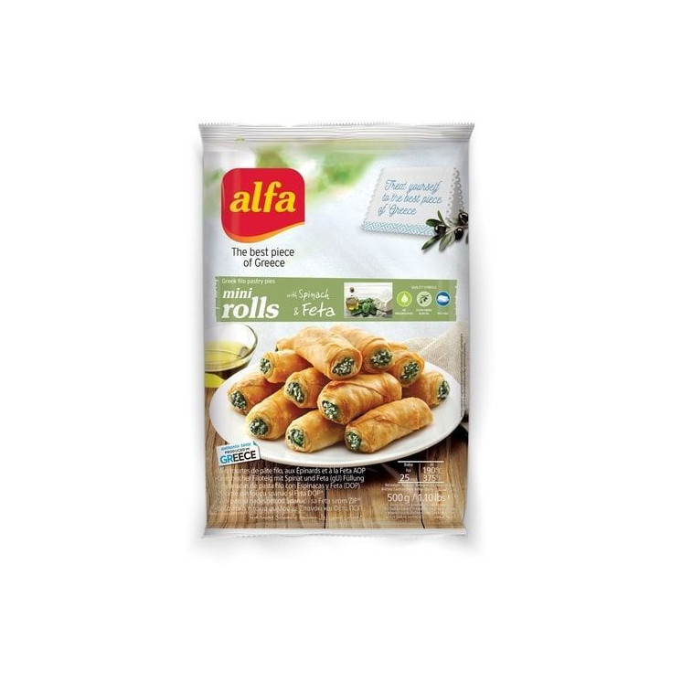 Mini Rouleaux de Pâte Filo Surgelés aux Épinards et à la Feta - ALFA - 500g