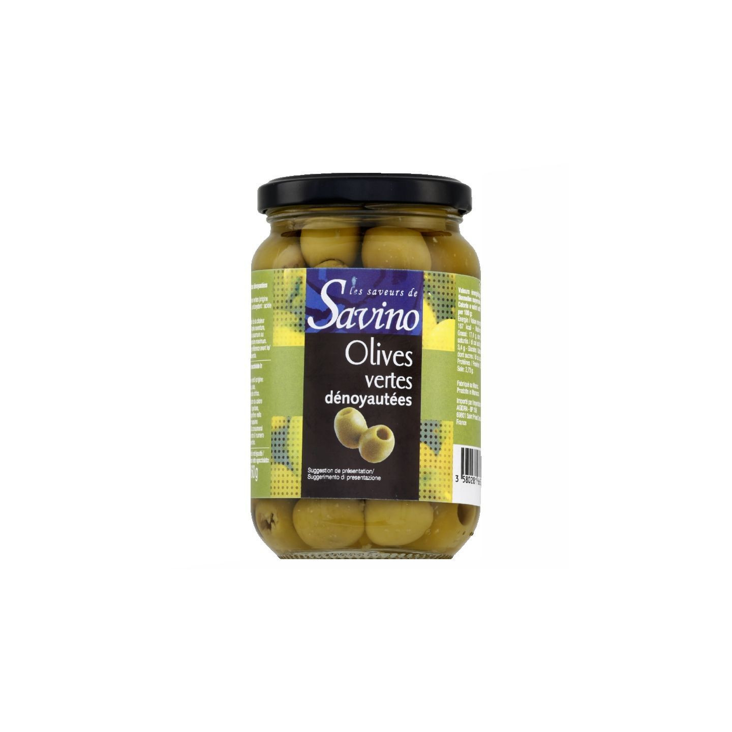 Olives Vertes Dénoyautées - SAVINO - 350gr