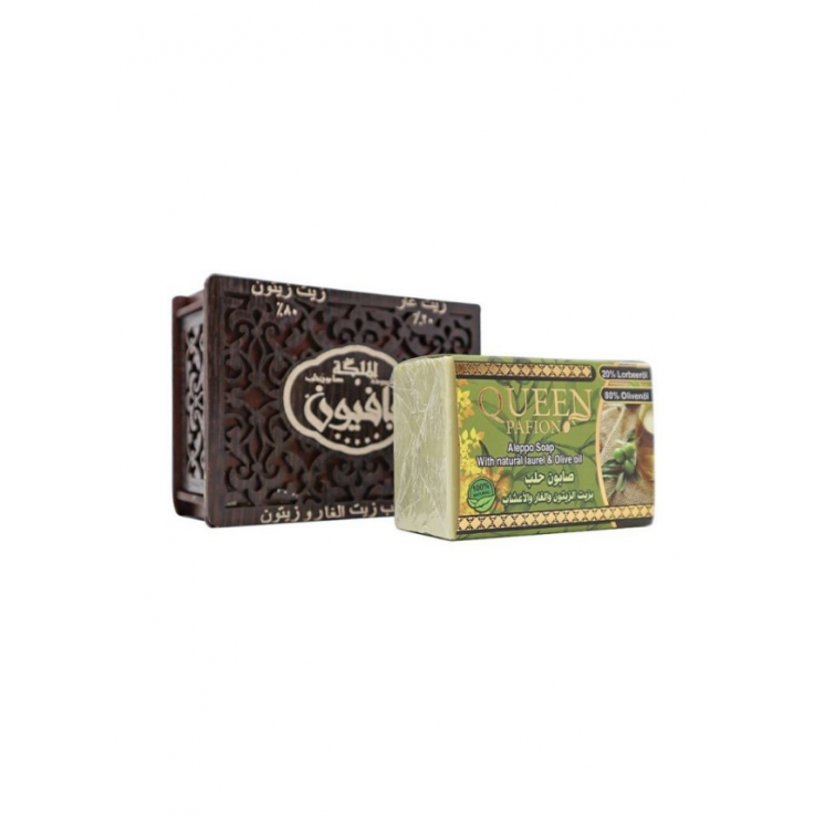 Savon d'Alep  aux Herbes Naturelles & Huile de Baies de Laurier en Boite en bois - QUEEN PAFION - 150g