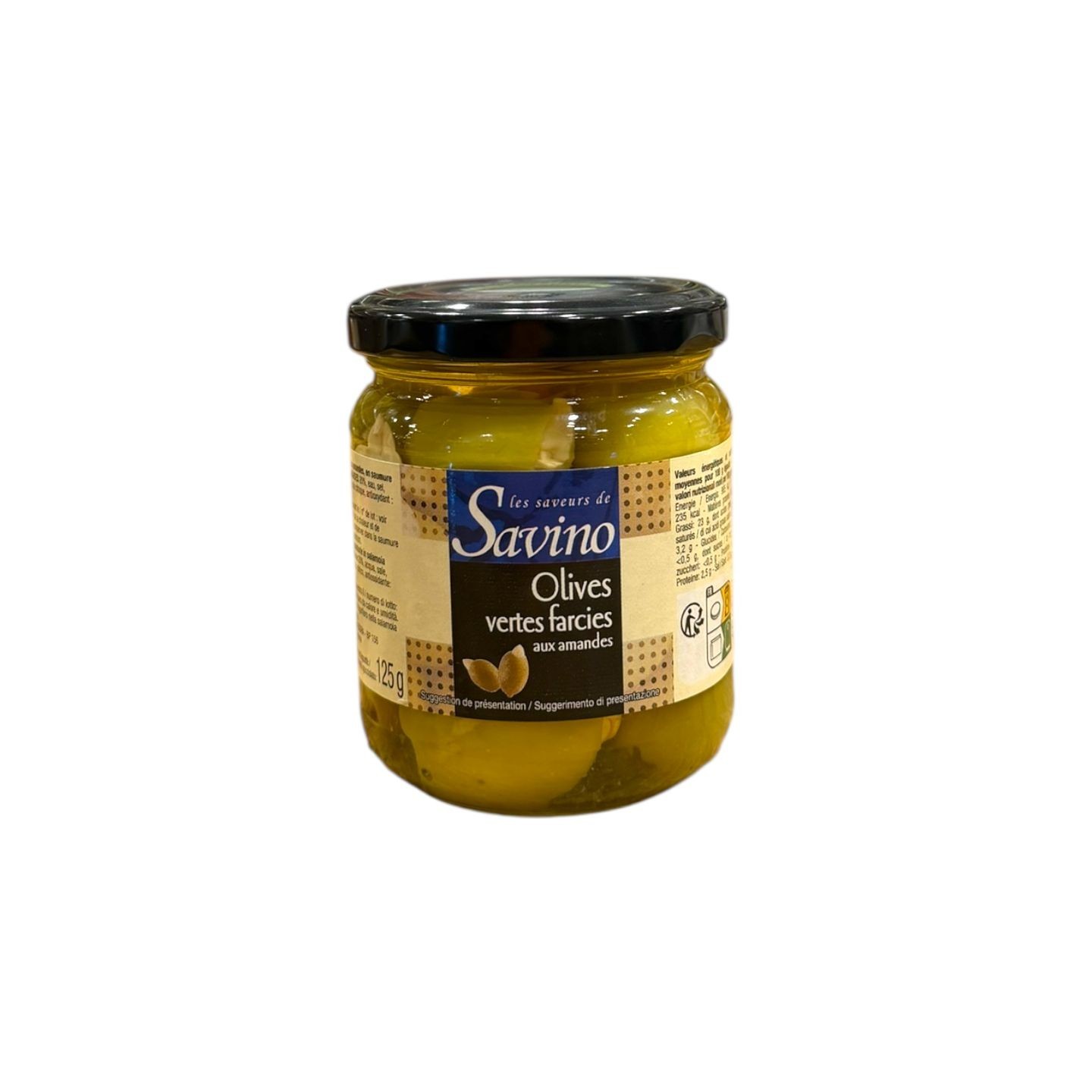 Olives Vertes Farcies aux Amandes - SAVINO - 125gr
